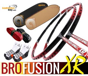 Bro Package FUSION XR: 2x Apacs Nano Fusion Speed XR Badminton Racket + 2 pcs Apacs PU Replacement Grips + 2 Apacs S1171 Racket Covers + 2 pairs socks