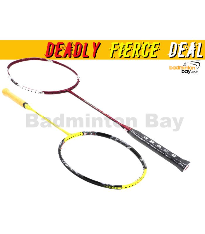 Deadly Fierce Deal:  Apacs EdgeSaber 10 Red (4U) + Flex Power World Tour Final Yellow (4U) Badminton Racket