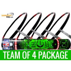 Team Package: 1 Tube RSL Classic Shuttlecocks + 4 Rackets - Abroz Demon Blade 1000 Black Red Badminton Racket (5U)