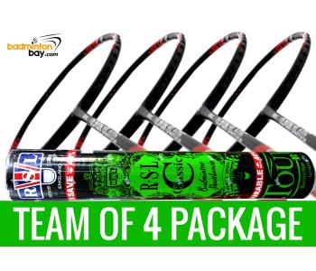 Team Package: 1 Tube RSL Classic Shuttlecocks + 4 Rackets - Abroz Demon Blade 1000 Black Red Badminton Racket (5U)