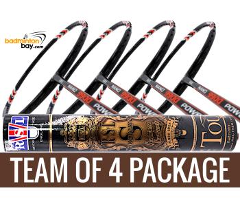 Team Package: 1 Tube RSL Supreme Shuttlecocks + 4 Rackets - Abroz Nano 9900 Power 5U Badminton Racket