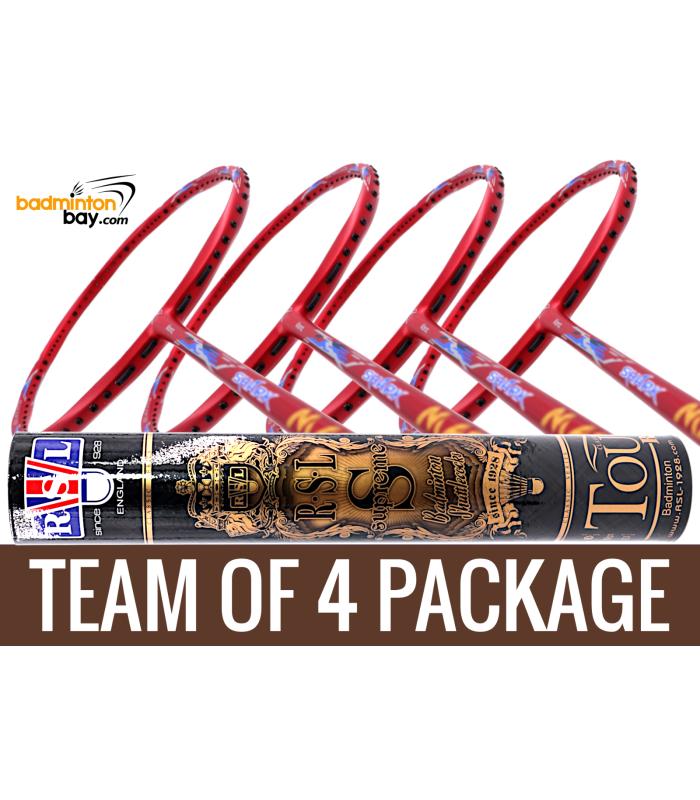 Team Package: 1 Tube RSL Supreme Shuttlecocks + 4 Rackets Abroz Shark Mach II 6U Badminton Racket