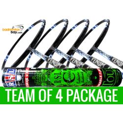 Team Package: 1 Tube RSL Classic Shuttlecocks + 4 Rackets - Abroz Nano Power Venom II 6U Badminton Racket