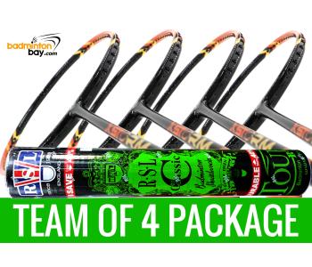 Team Package: 1 Tube RSL Classic Shuttlecocks + 4 Rackets - Abroz XStorm 99 Badminton Racket (6U)