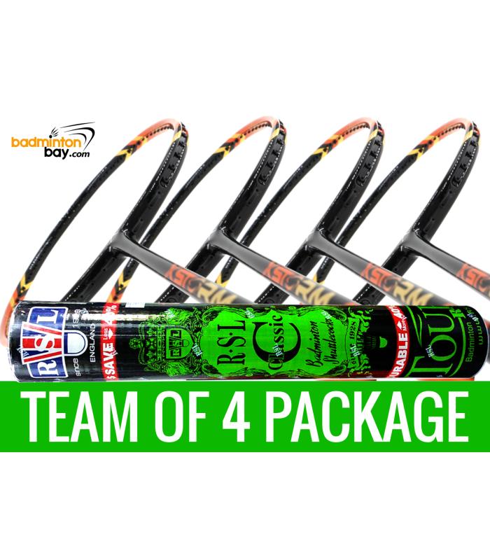 Team Package: 1 Tube RSL Classic Shuttlecocks + 4 Rackets - Abroz XStorm 99 Badminton Racket (6U)