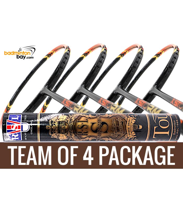 Team Package: 1 Tube RSL Supreme Shuttlecocks + 4 Rackets - Abroz XStorm 99 Badminton Racket (6U)