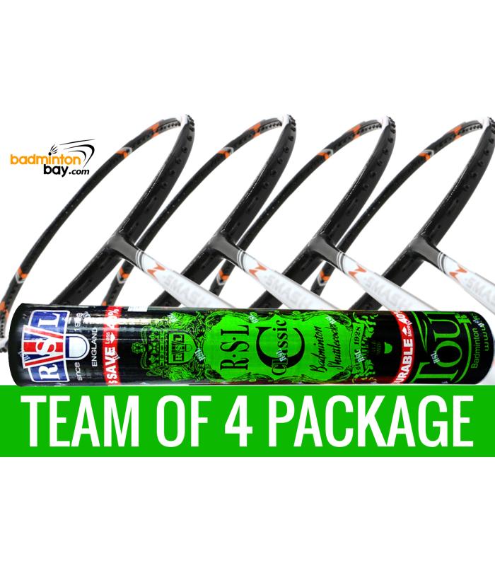 Team Package: 1 Tube RSL Classic Shuttlecocks + 4 Rackets - Abroz Nano Power Z-Smash Power 6U Badminton Racket