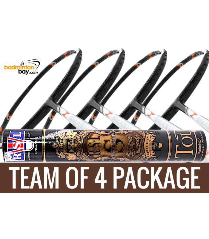 Team Package: 1 Tube RSL Supreme Shuttlecocks + 4 Rackets - Abroz Nano Power Z-Smash Power 6U Badminton Racket