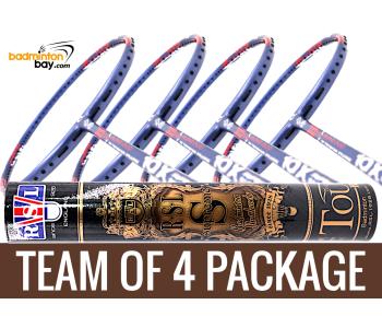 Team Package: 1 Tube RSL Supreme Shuttlecocks + 4 Rackets Apacs Blend Duo 10X Blue Red White Badminton Racket (6U)