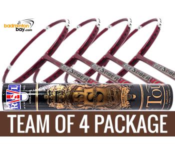 Team Package: 1 Tube RSL Supreme Shuttlecocks + 4 Rackets - Apacs EdgeSaber 10 Red Badminton Racket