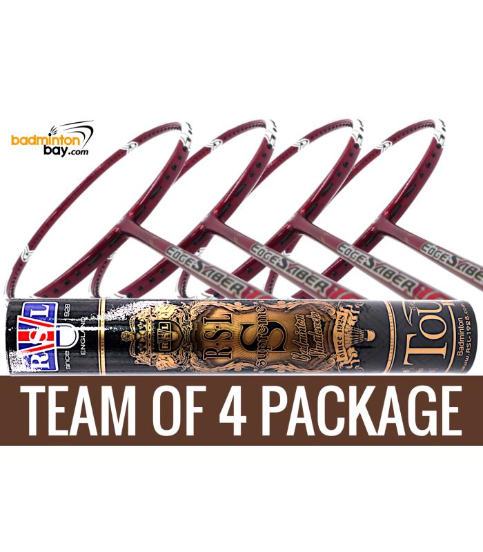 Team Package: 1 Tube RSL Supreme Shuttlecocks + 4 Rackets - Apacs EdgeSaber 10 Red Badminton Racket