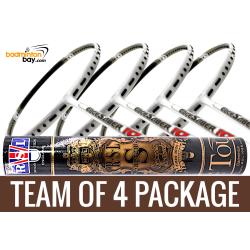 Team Package: 1 Tube RSL Supreme Shuttlecocks + 4 Rackets - Apacs EdgeSaber 10 White Badminton Racket