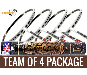 Team Package: 1 Tube RSL Supreme Shuttlecocks + 4 Rackets - Apacs EdgeSaber 10 White Badminton Racket