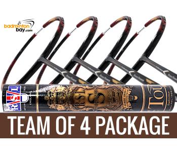 Team Package: 1 Tube RSL Supreme Shuttlecocks + 4 Rackets Apacs Edgesaber Z Slayer Black Gold Compact Frame Badminton Racket (4U)