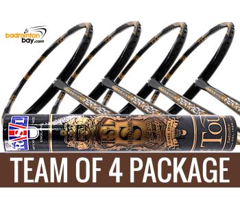 Team Package: 1 Tube RSL Supreme Shuttlecocks + 4 Rackets - Apacs Feather Weight X SPECIAL (XS) Black Gold Badminton Racket