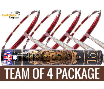 Team Package: 1 Tube RSL Supreme Shuttlecocks + 4 Rackets - Apacs Feather Weight X II Red Gold Badminton Racket