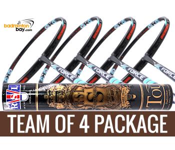 Team Package: 1 Tube RSL Supreme Shuttlecocks + 4 Rackets - Apacs Force II Max 4U Compact Frame Badminton Racket