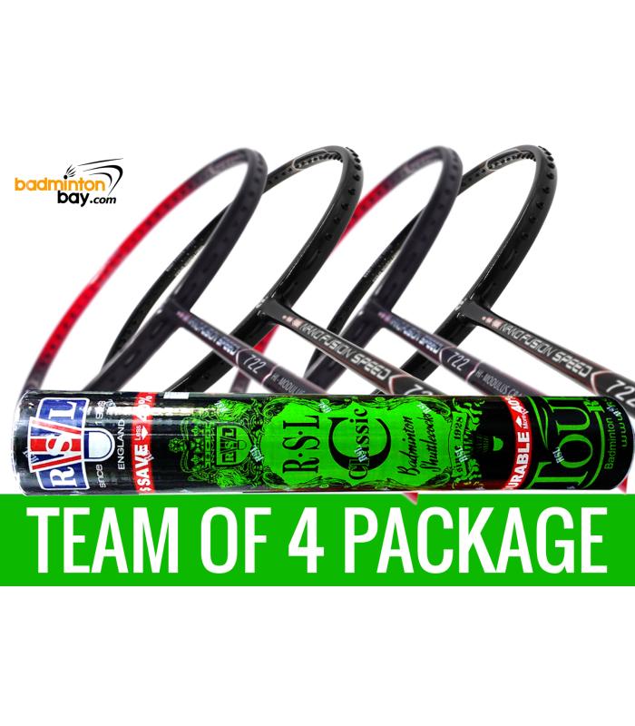 Team Package: 1 Tube RSL Classic Shuttlecocks  + 4 Rackets - Apacs Nano Fusion 722 Speed (2 in Black, 2 in Red)  Badminton Racket