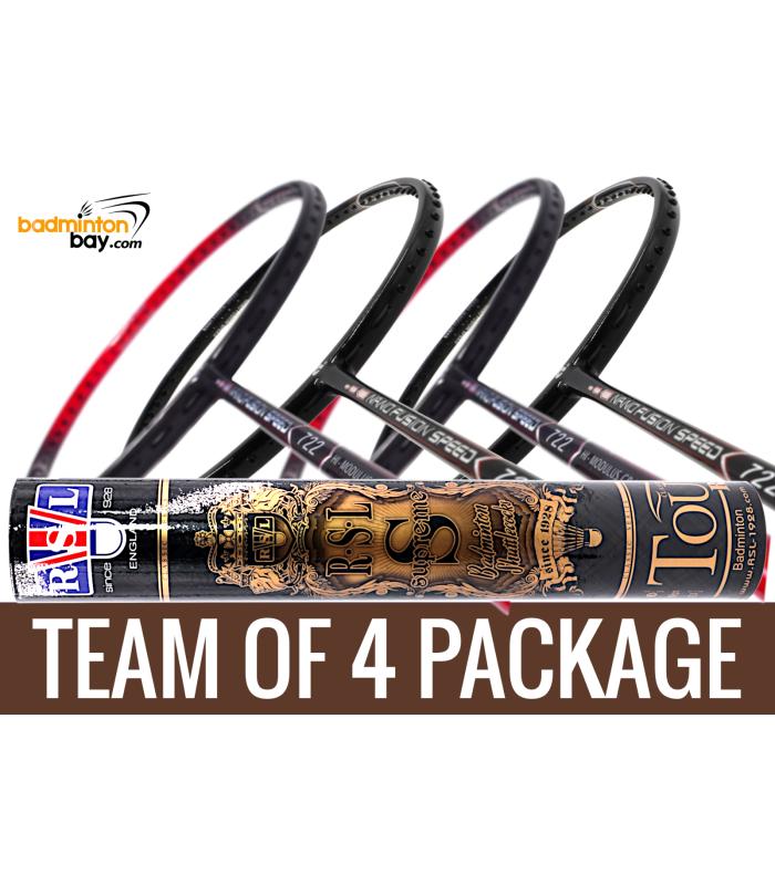 Team Package: 1 Tube RSL Supreme Shuttlecocks  + 4 Rackets - Apacs Nano Fusion 722 Speed (2 in Black, 2 in Red)  Badminton Racket