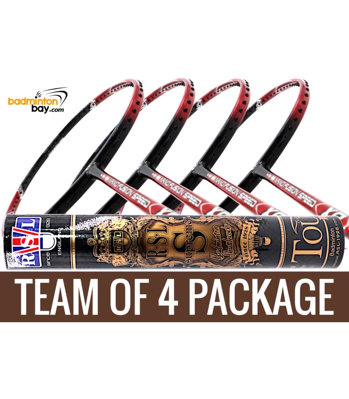 Team Package: 1 Tube RSL Supreme Shuttlecocks + 4 Rackets - Apacs Nano Fusion Speed XR Badminton Racket