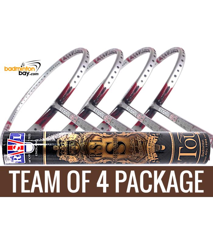 Team Package: 1 Tube RSL Supreme Shuttlecocks + 4 Rackets - Apacs Stern 90 Offensive 6U Badminton Racket