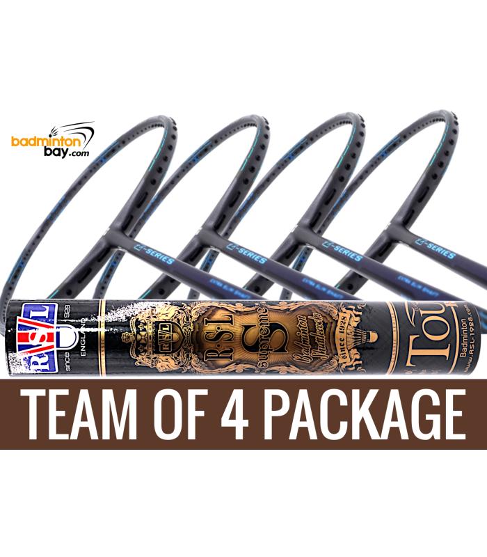 Team Package: 1 Tube RSL Supreme Shuttlecocks + 4 Rackets - Apacs Z Series Force II Badminton Racket (4U)