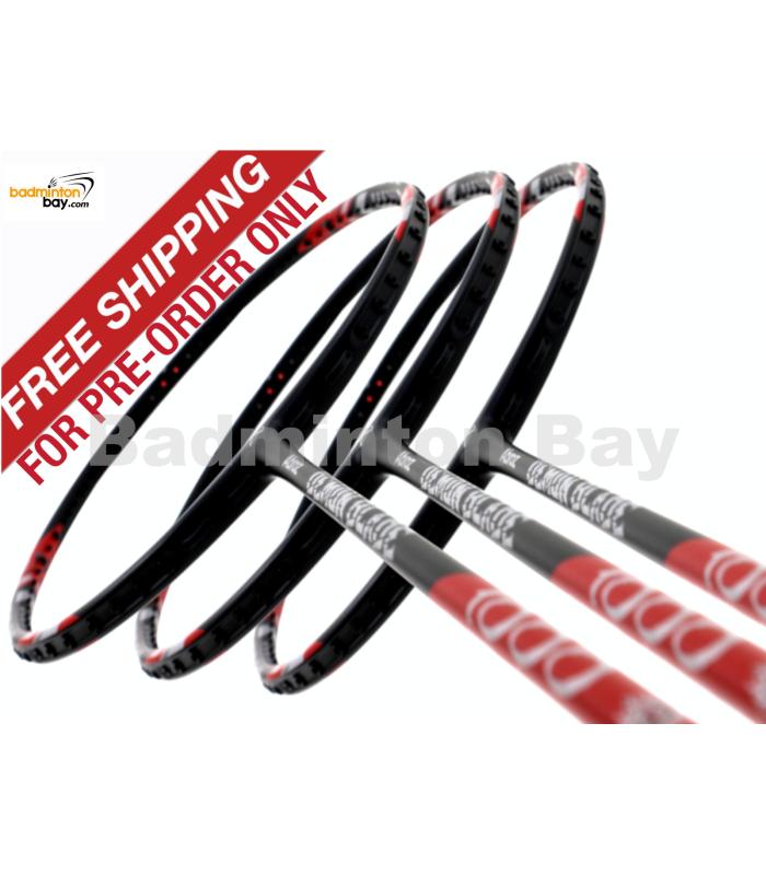 Pre-order with Free Shipping : 3 Pieces Deal: Abroz Demon Blade 1000 Black Red Badminton Racket (5U)