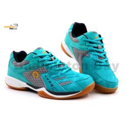 Apacs Aggressive 517 Shoes Turquoise Grey Indoor Badminton Court Shoes With Improved Cushioning and Outsole