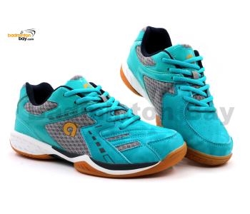 Apacs Aggressive 517 Shoes Turquoise Grey Indoor Badminton Court Shoes With Improved Cushioning and Outsole